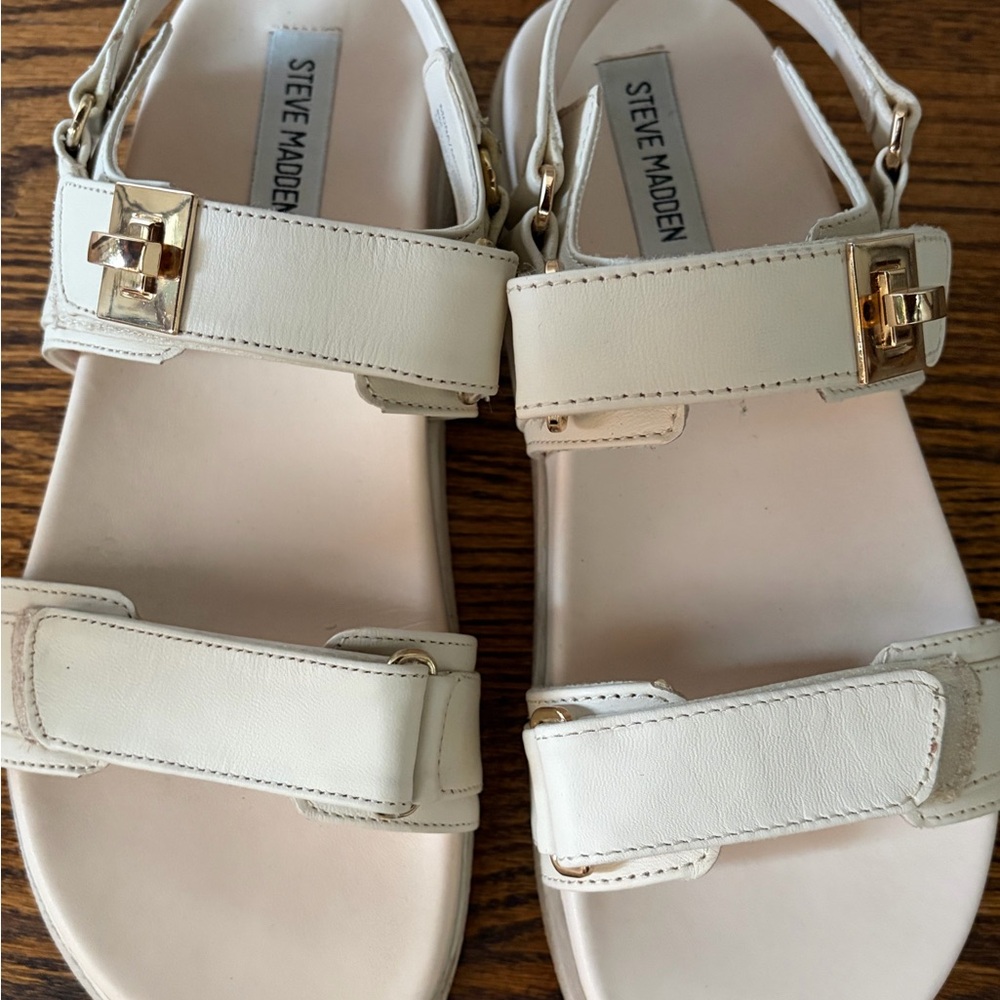 Steve Madden Women's White Sandals with Gold Buckle